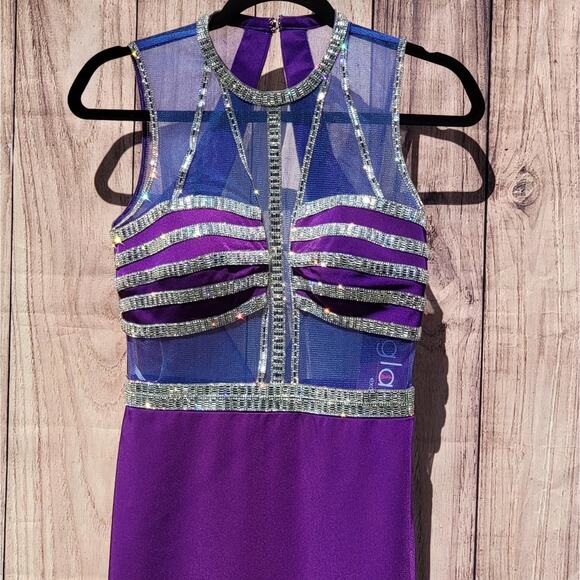 NWT Vienna Prom Purple & Blue Gemstone Embellished Halter Gown, Sz 4 - Picture 3 of 11